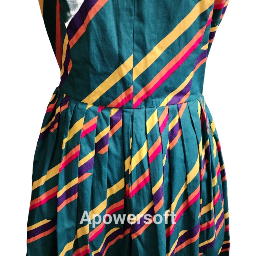 Emily & Fin Rainbow Stripe Vintage Style A Line Dress - Picture 4 of 8